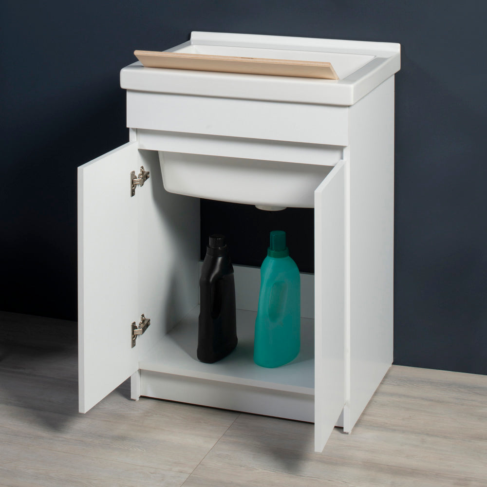 Mobile Lavatoio in Ceramica 2 Ante con Strofinatoio in Legno Massello 60x50x86A cm Olmo Naturale