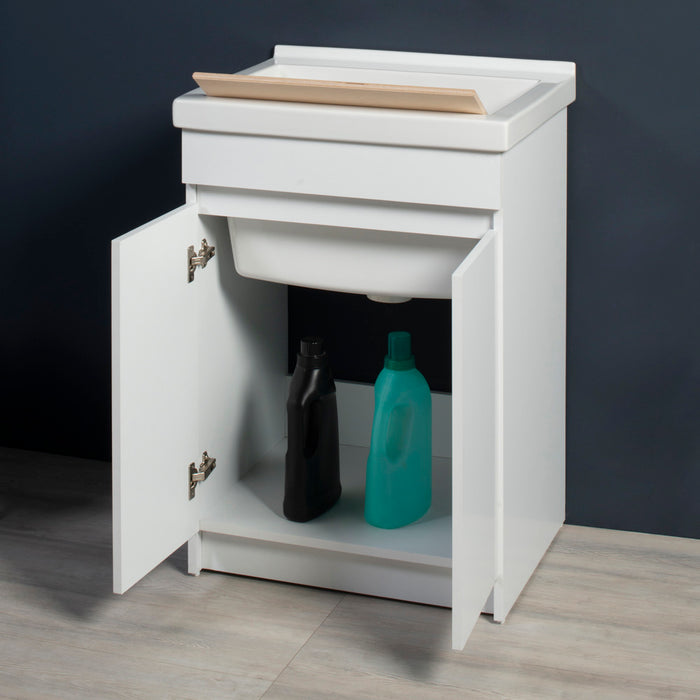 Mobile Lavatoio in Ceramica 2 Ante con Strofinatoio in Legno Massello 60x50x86A cm Olmo Naturale