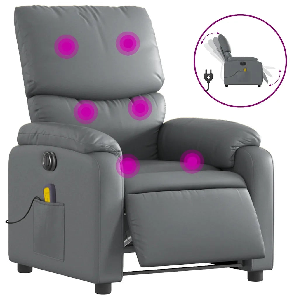 Poltrona Massaggiante | Sedia Relax Elettrica Reclinabile Grigio Similpelle