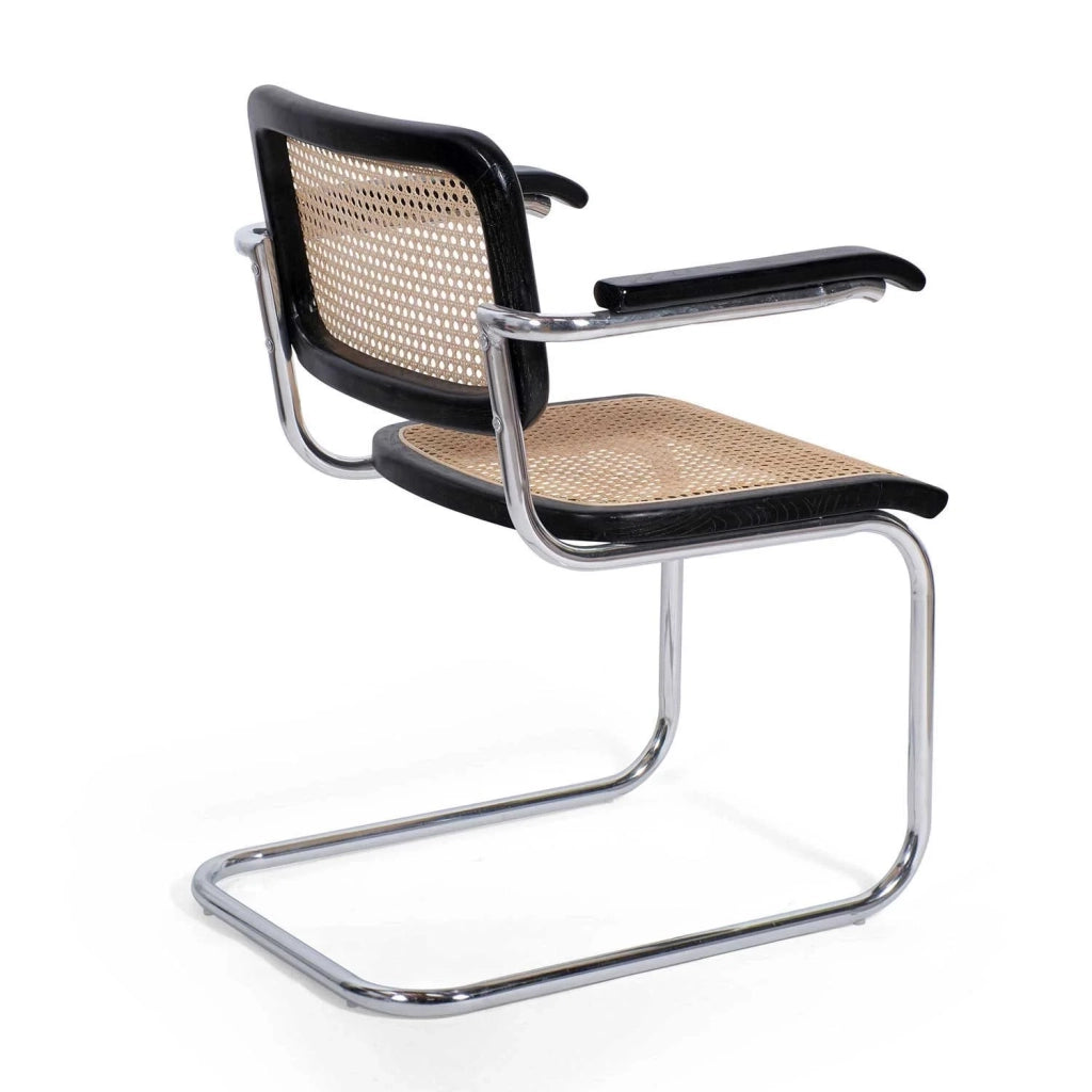 LÚZETE - SILLA WEBSTER CON REPOSABRAZOS NEGRA RATTAN NATURAL