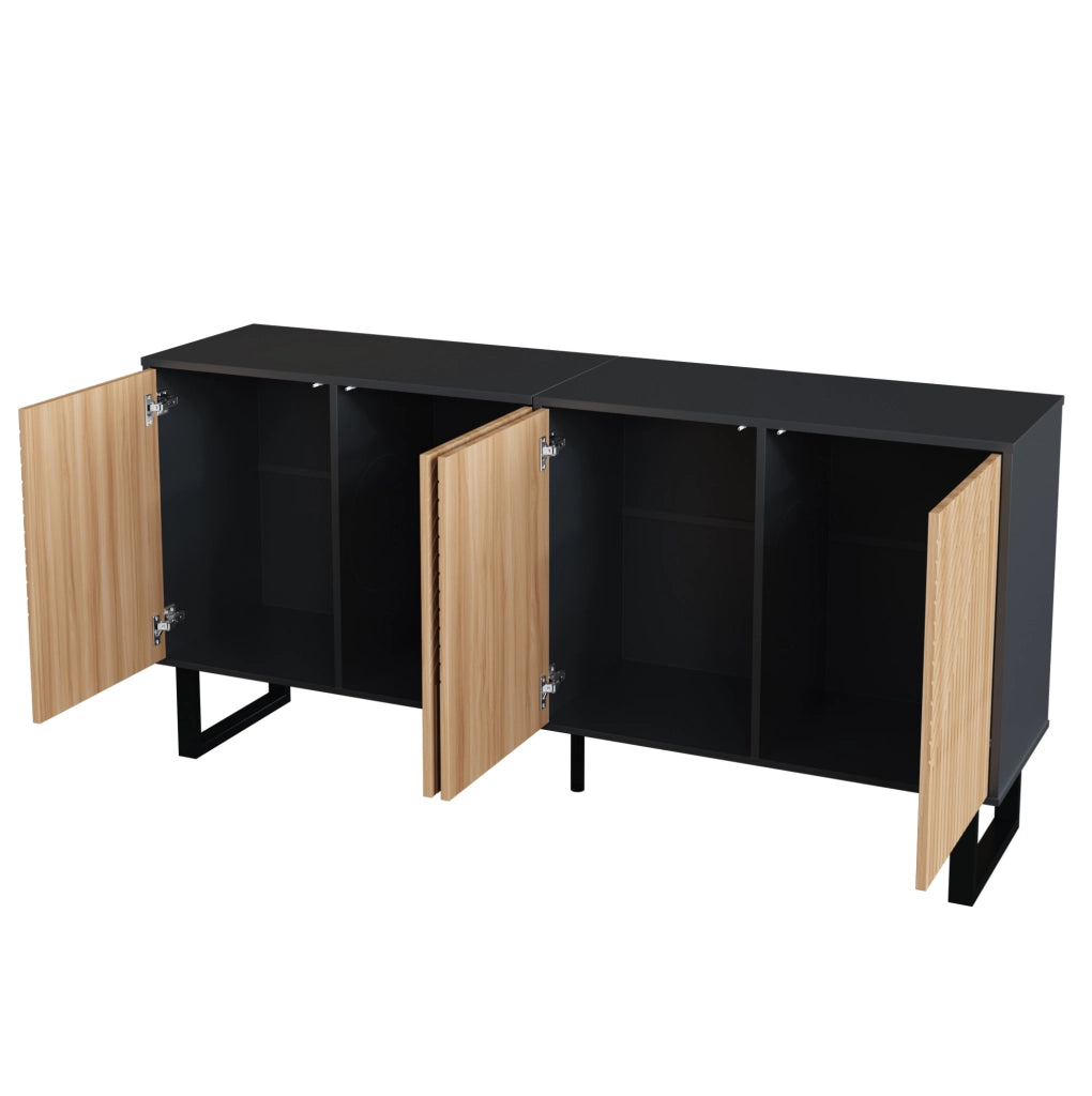 Credenza moderna 160 cm nera e effetto legno con ante 3D