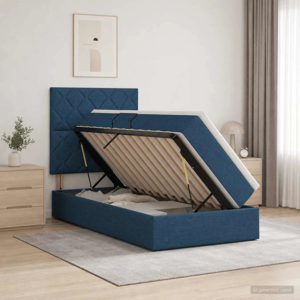 Letto con contenitore LED e materasso Blu 90 x 200 cm Tessuto 3459986