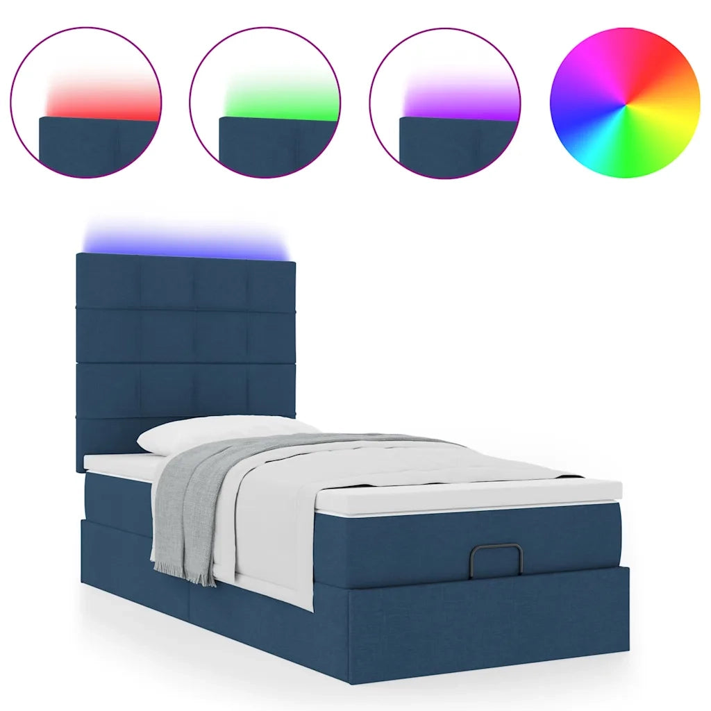 vidaXL Struttura Letto Pouf con Materasso Blu 90x190 cm in Tessuto