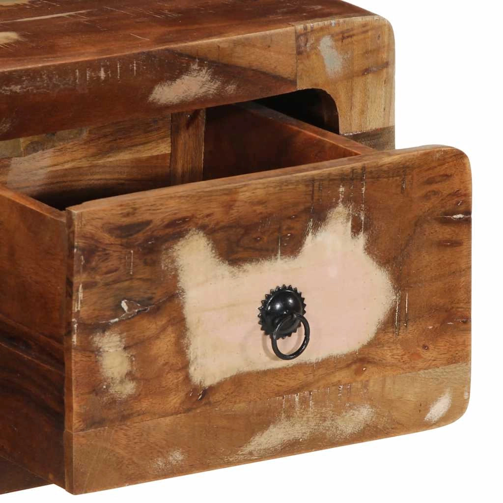 Mobile TV da parete 100 x 32 x 25 cm design salvaspazio con 2 cassetti stile vintage realizzato in legno marrone di recupero 02_0058067