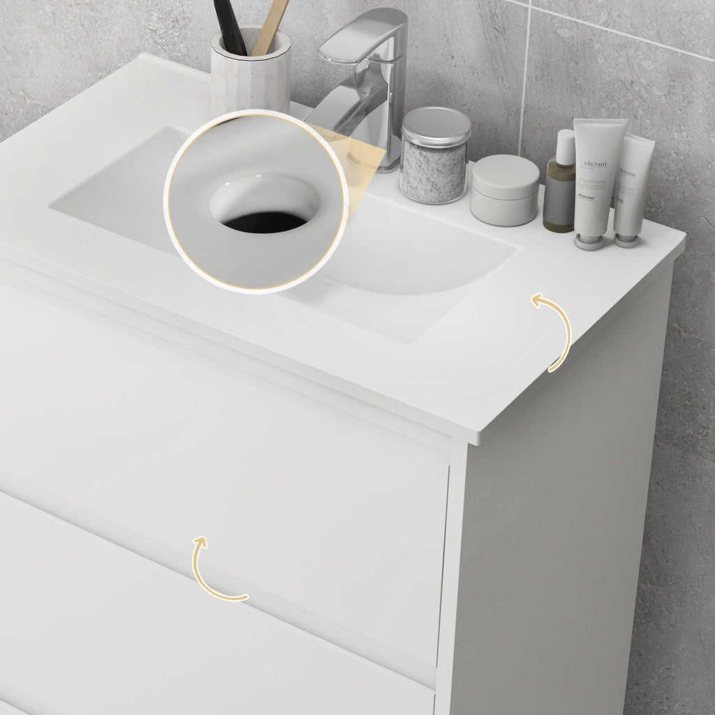 Mobile da bagno con lavabo in ceramica e 2 cassetti ¨C Xylo ¨C Bianco lucido 61x37x88cm