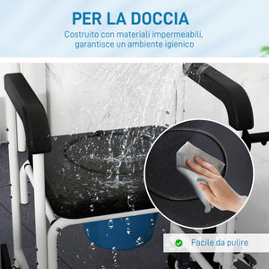 Sedia a Rotelle con WC Impermeabile 4 in 1 53x97x 97 cm in Alluminio e Plastica Nero