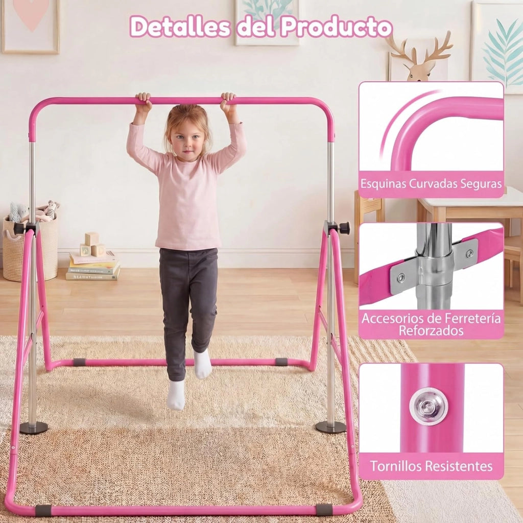 Sbarra Ginnastica Artistica per Casa Pieghevole, Barra Orizzontale Regolabile in Altezza con Base Antiscivolo, Barra Ginnastica per Bambini da 3 a 12 Anni