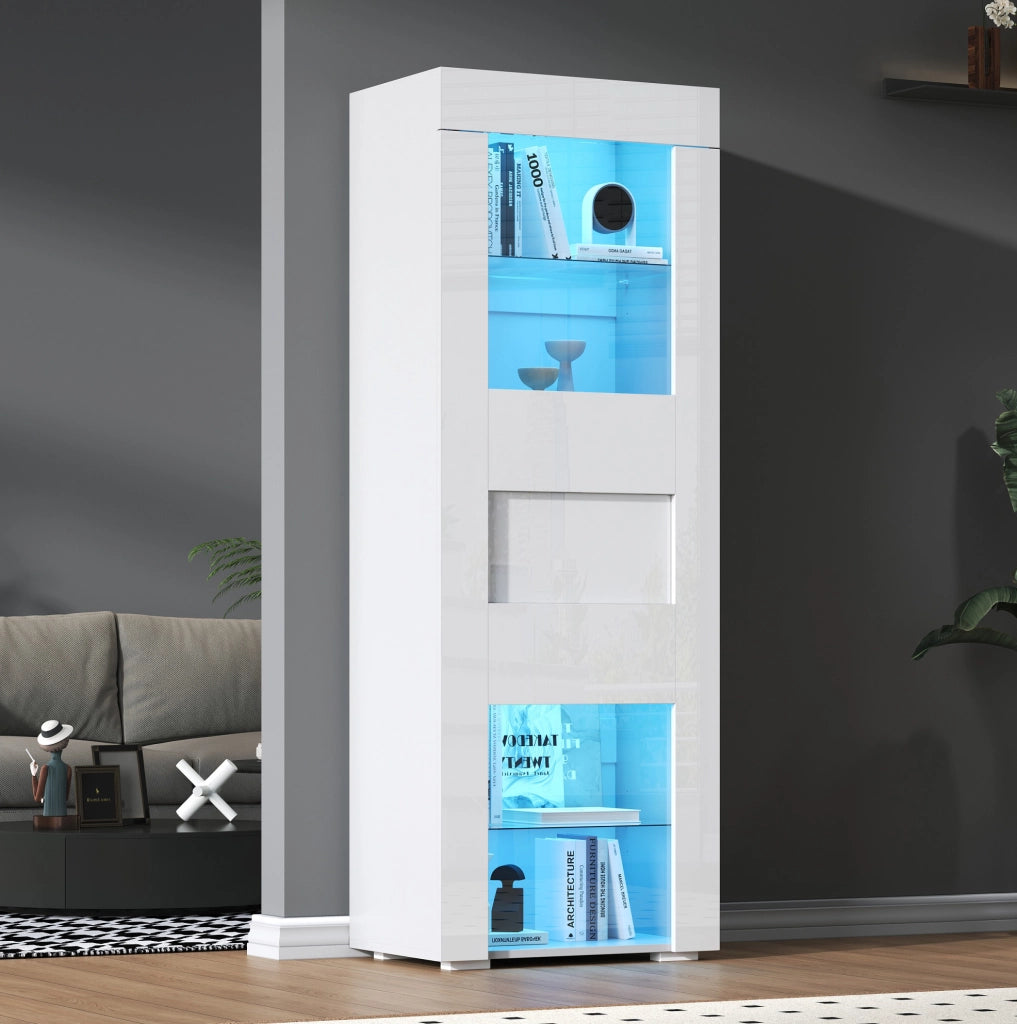 Vetrina alta bianca LED con anta in acrilico, 60x40x170 cm