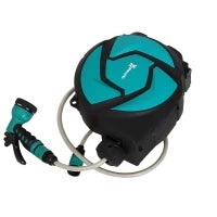 DURHAND Avvolgitubo Automatico a Parete con Tubo da 10 m, in Plastica e PP, 28x14x34 cm, Nero e Azzurro