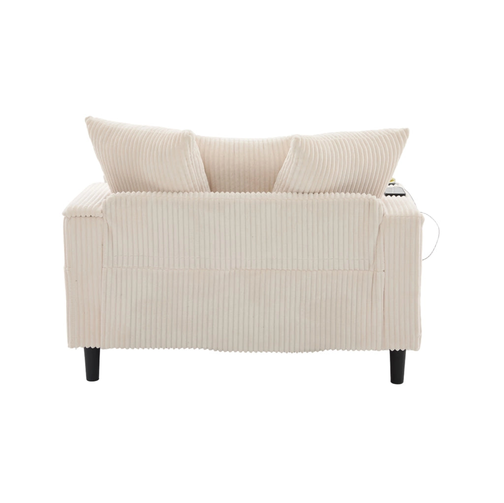 Chaise longue 170x129x70 cm in velluto a coste beige con LED， USB e vano