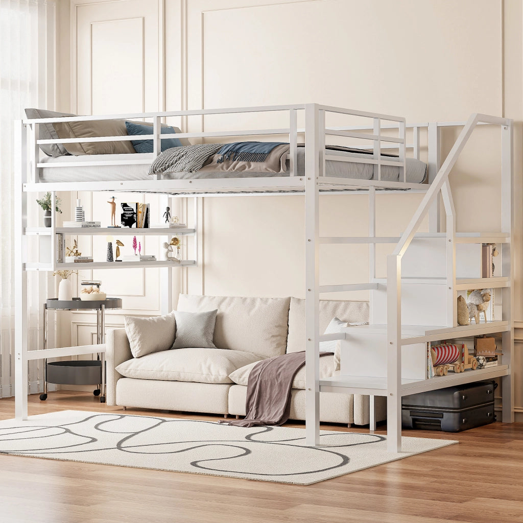 Letto a castello bianco con funzione contenitiva in metallo 140x200 cm