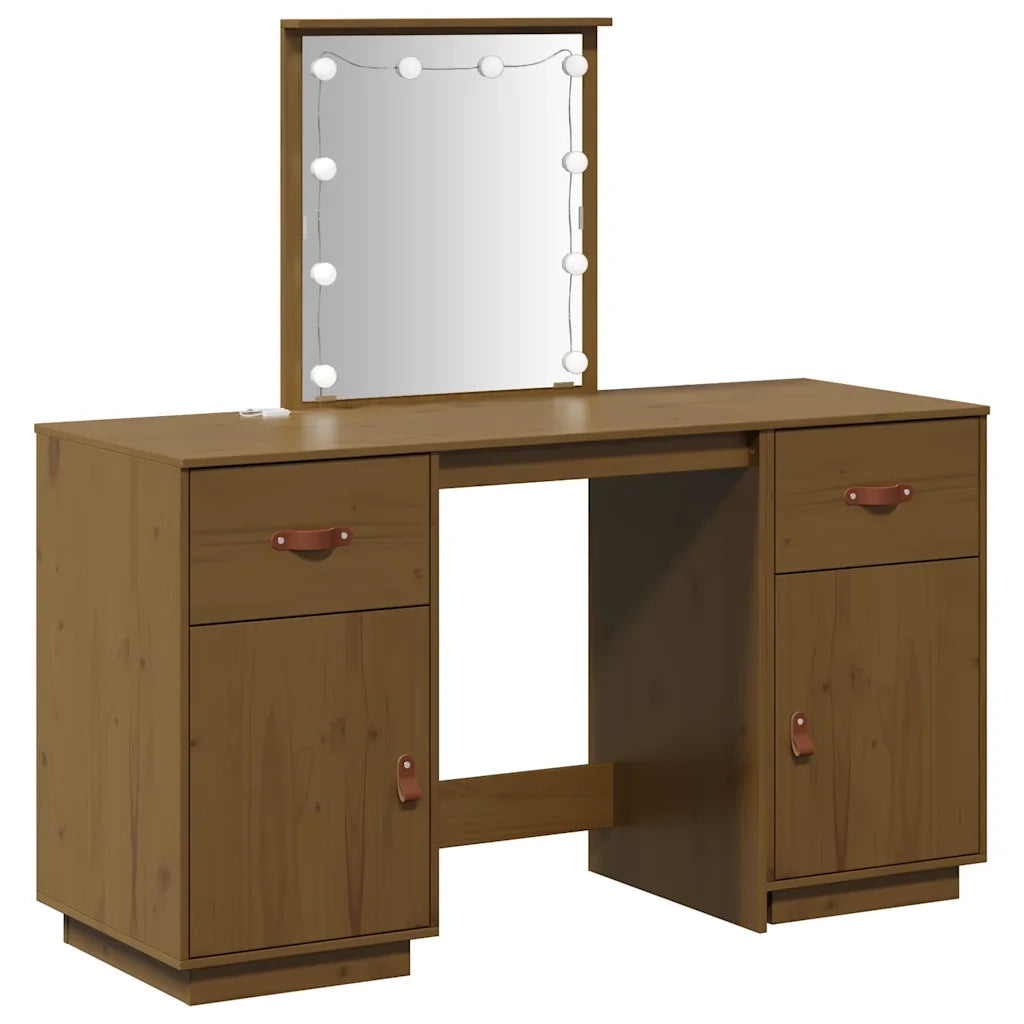 Set Toeletta con LED Marrone ambra in Legno Massello di Pino 3107842