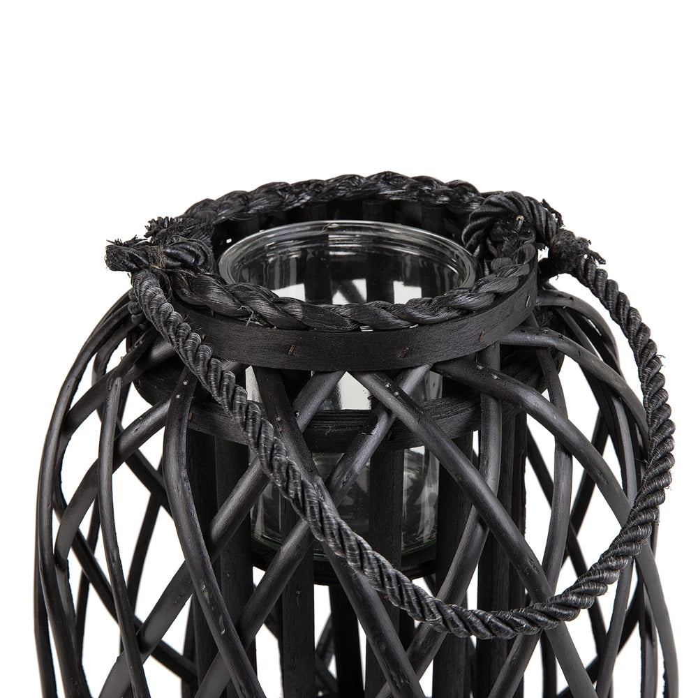 Lanterna in legno di salice Nero e vetro 30 cm per interni ed esterni scandinavi