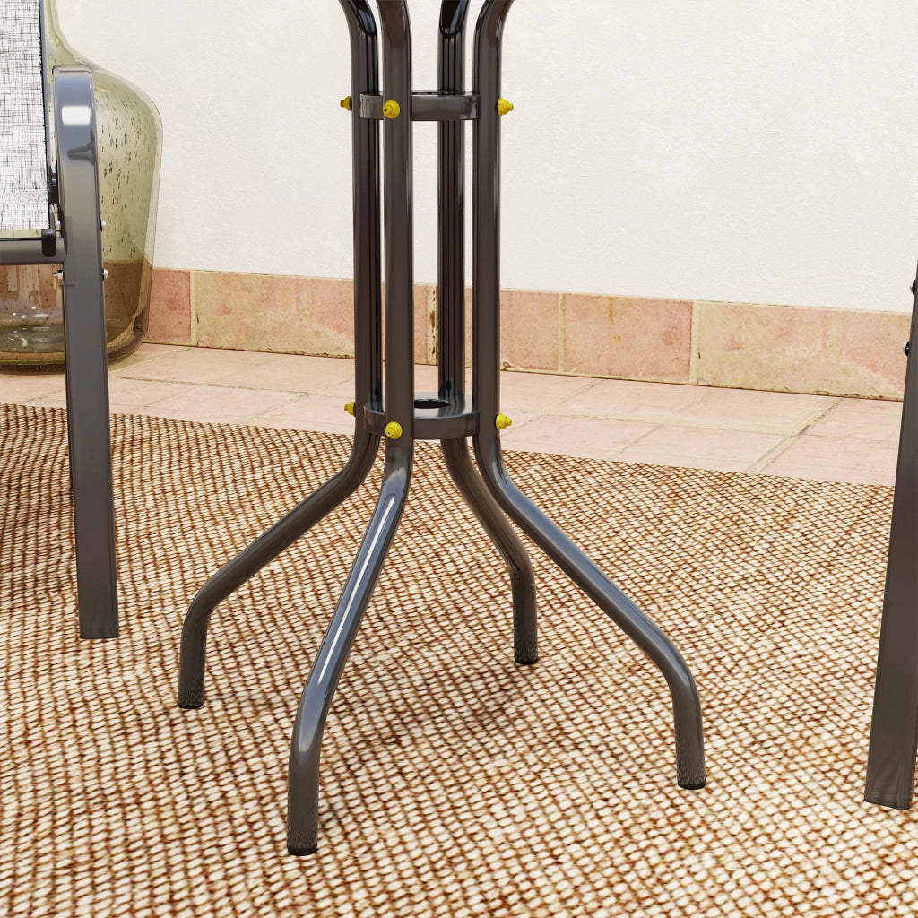 Set 3 Pezzi da Giardino 2 Sedie da Giardino 54x71x93 cm e Tavolino Rotondo Ø60x71 cm in Acciaio Grigio