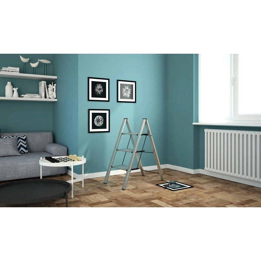 Colombo Sgabello Scala LEONARDO 3 gradini in alluminio anodizzato,ultrasottile,ultrapiatto,silver portata max 150kg EN14183 MADE IN ITALY