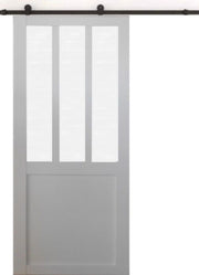 Porta scorrevole da officina bianca in vetro satinato H204 x L83 + guida a rulli nera