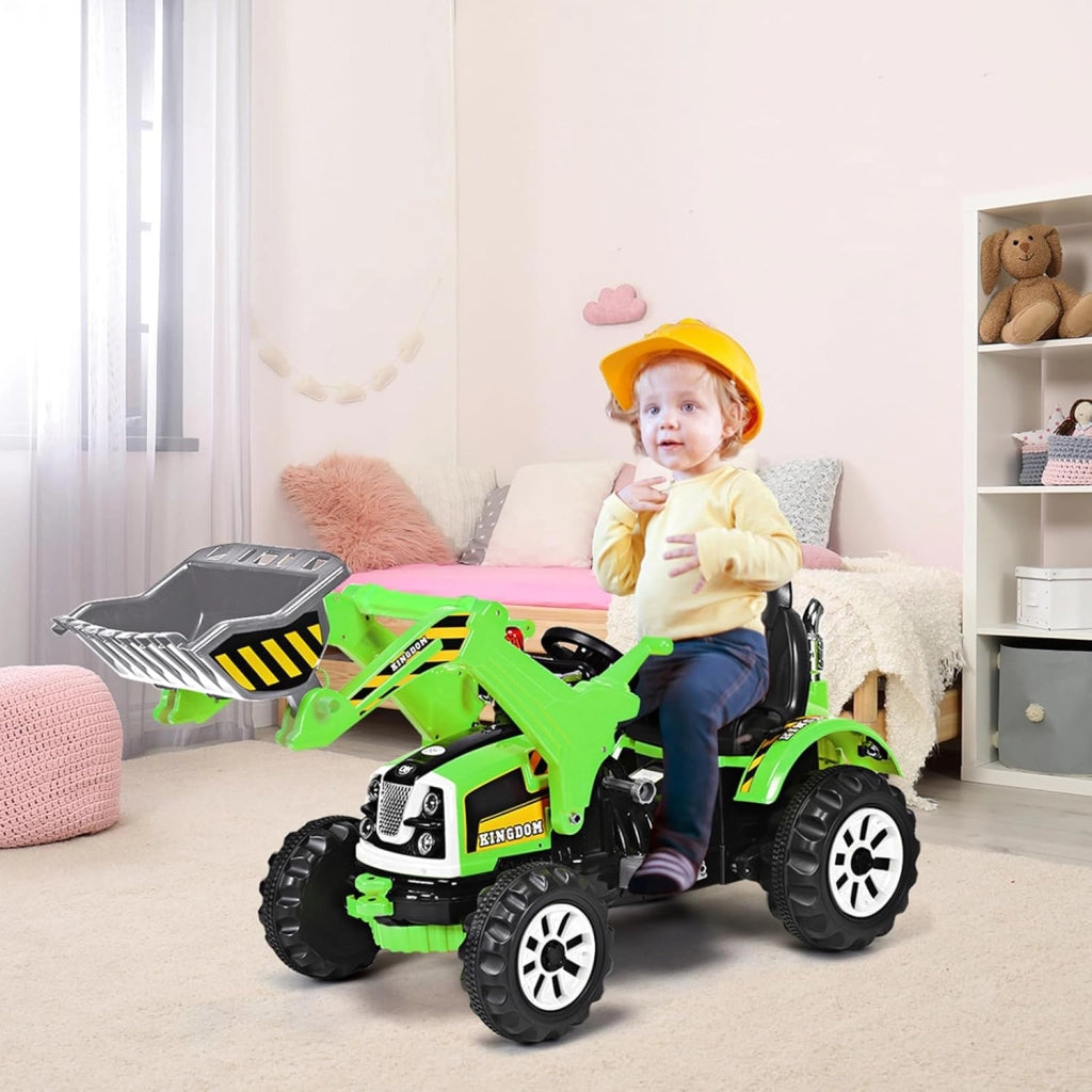 12V Veicolo di Ingegneria per Bambini, Macchina Giocattolo Grande, Escavatore Alimentato con 2 Velocità per Bambini 3-8 Anni, 149x62x74 cm (Verde)