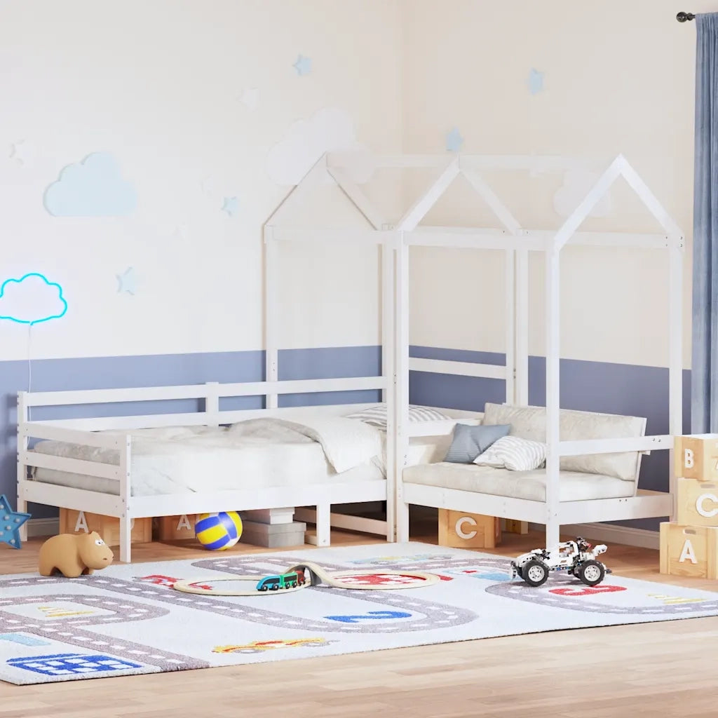 Set Dormeuse e Panca con Tetto Bianco 80x200cm Massello Pino