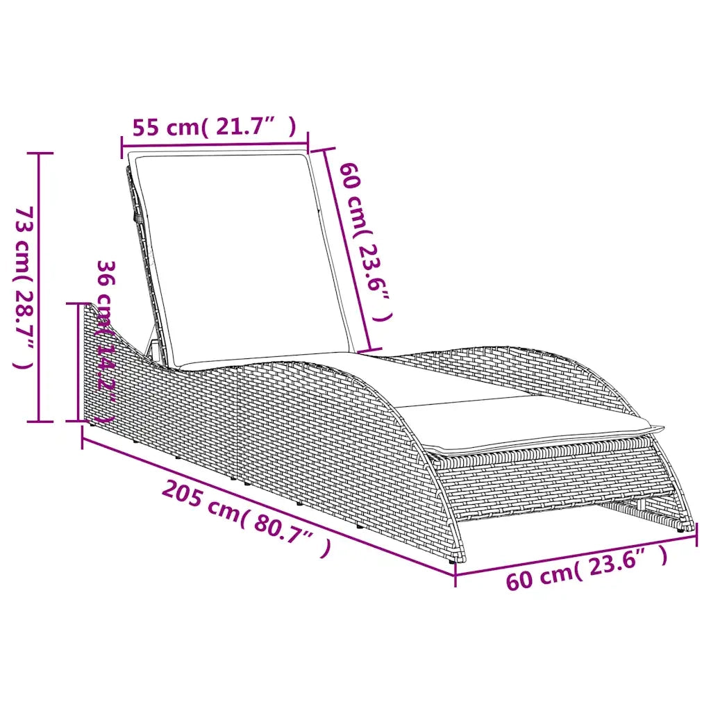 Lettino Prendisole con Cuscino Marrone 60x205x73 cm in Polyrattan 368285