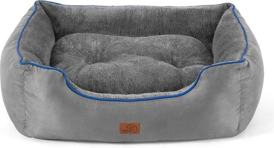 Letto per gatti grandi, lavabile, 51 x 48 x 15 cm, letto per gatti per interni, letto quadrato con cuscino interno imbottito e bordo morbido, grigio