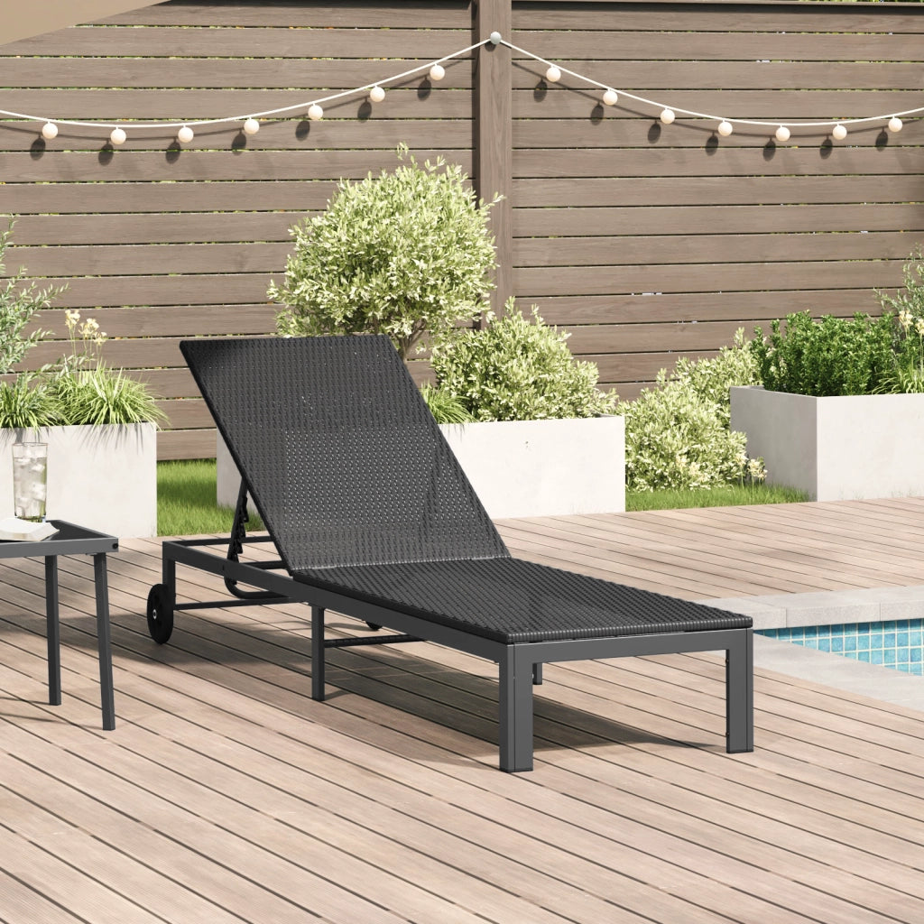 Lettino con Ruote in Polyrattan Nero