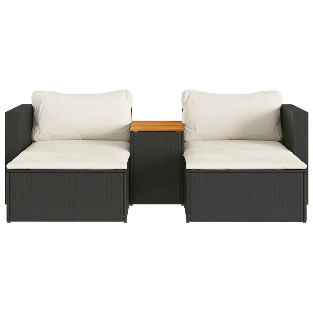 Set Divani da Giardino 5 pz | Set Salotto da Giardino con Cuscini Nero Polyrattan Acacia