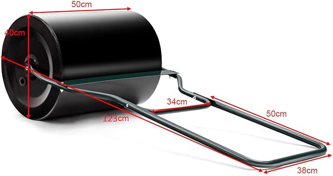 Rullo da Giardino, Rullo per Prato con Manico a Forma di U e Tappo Rimovibile, Rullo Riempibile con Acqua e Sabbia,Larghezza 50 cm, Diametro: 40 cm, Volume Vano 60 L