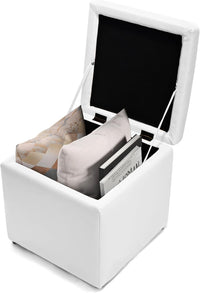 Pouf Contenitore Quadrato in Ecopelle, Pouf Cubo Poggiapiedi Carico Max. 300 kg, 40 x 40 x 40 cm (Bianco)