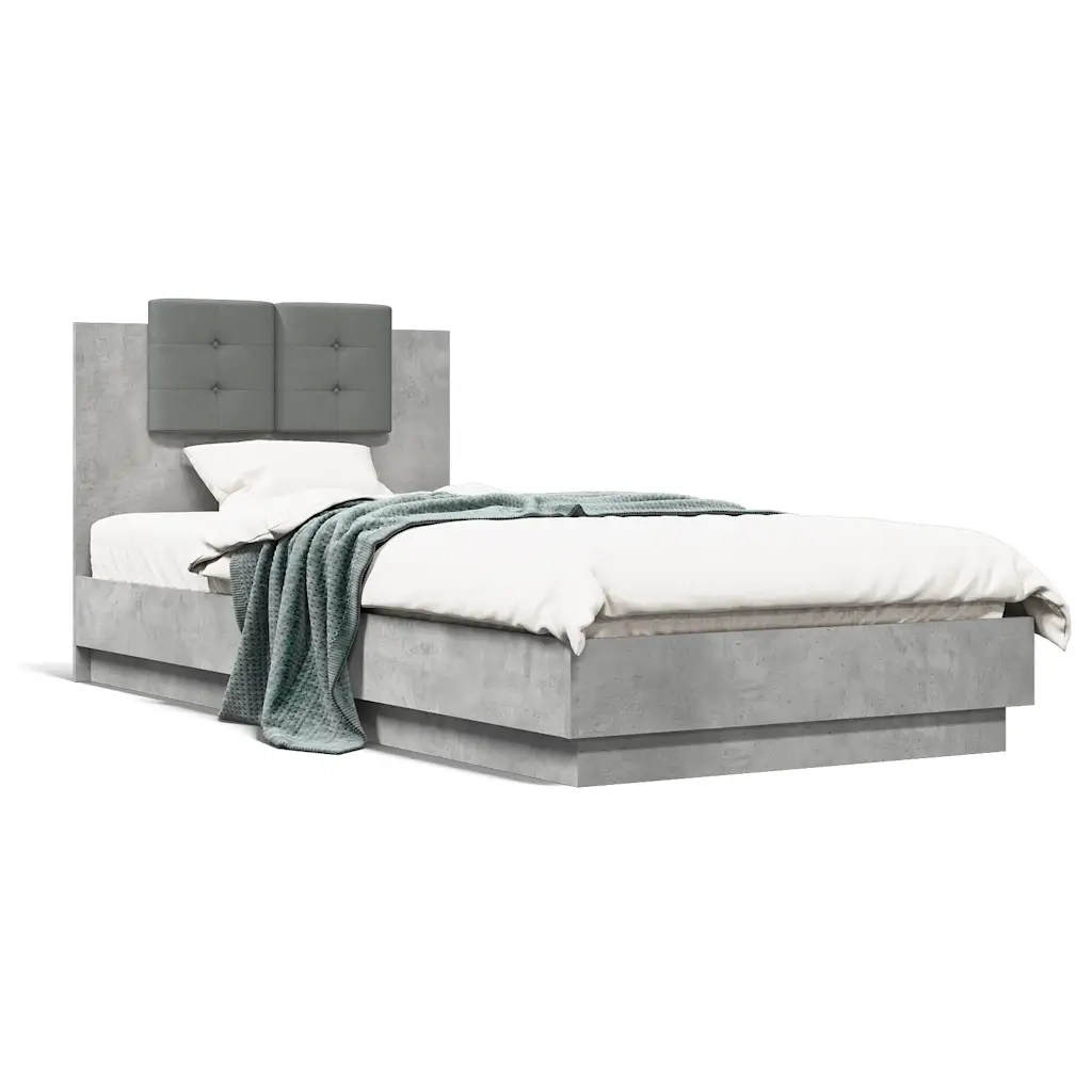 Giroletto con Testiera e LED-Struttura Letto con testiera Grigio Cemento 100x200 cm 306346