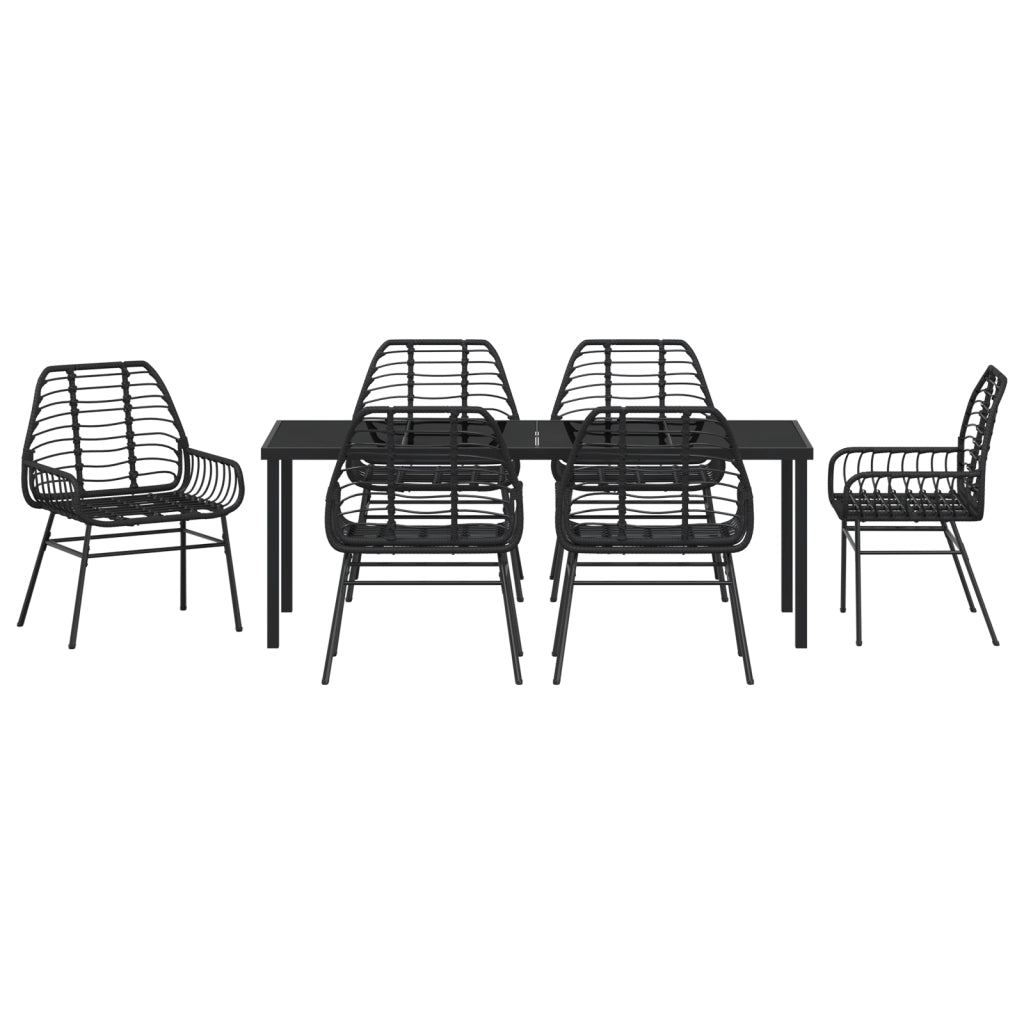 Set da Pranzo da Giardino 7 Pezzi Nero Polyrattan