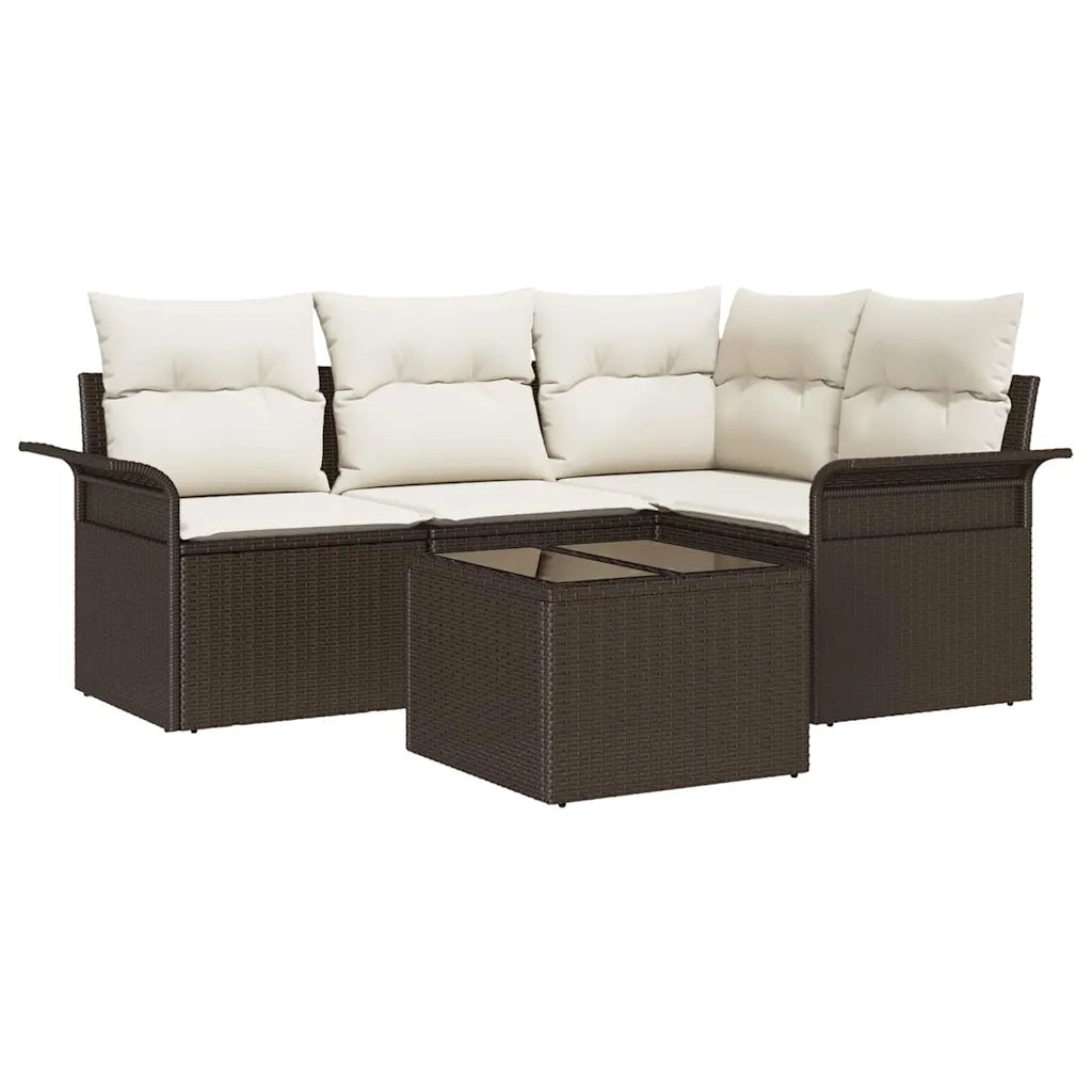 Set Divano da Giardino con cuscino 5 pcs Marrone polyrattan