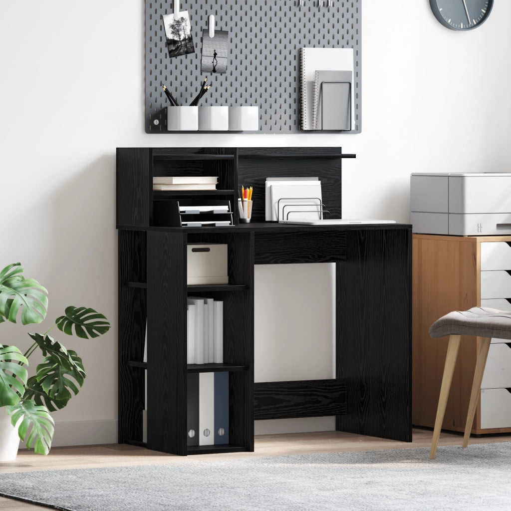 Scrivania con Spazio di Archiviazione Rovere Nero 90x48x101.5 cm Legno ingegnerizzato