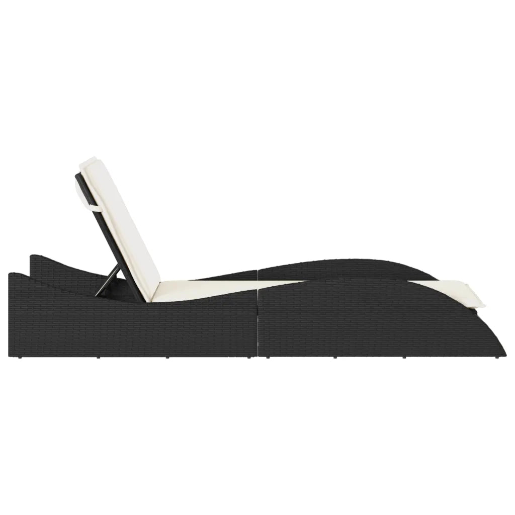 Lettino Prendisole con Cuscino Nero 60x205x73 cm in Polyrattan 368278
