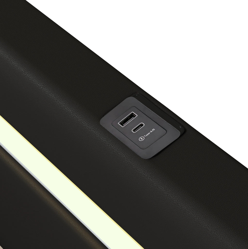 Letto Matrimoniale 160x200 con LED, Bluetooth, USB e Contenitore in PU Pelle Nero