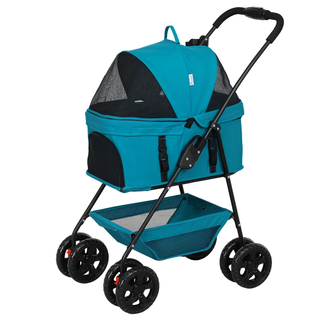 Carrello per Animali 3 in 1 Pieghevole con Ruote e Borsa ¨C zephmum ¨C Turchese