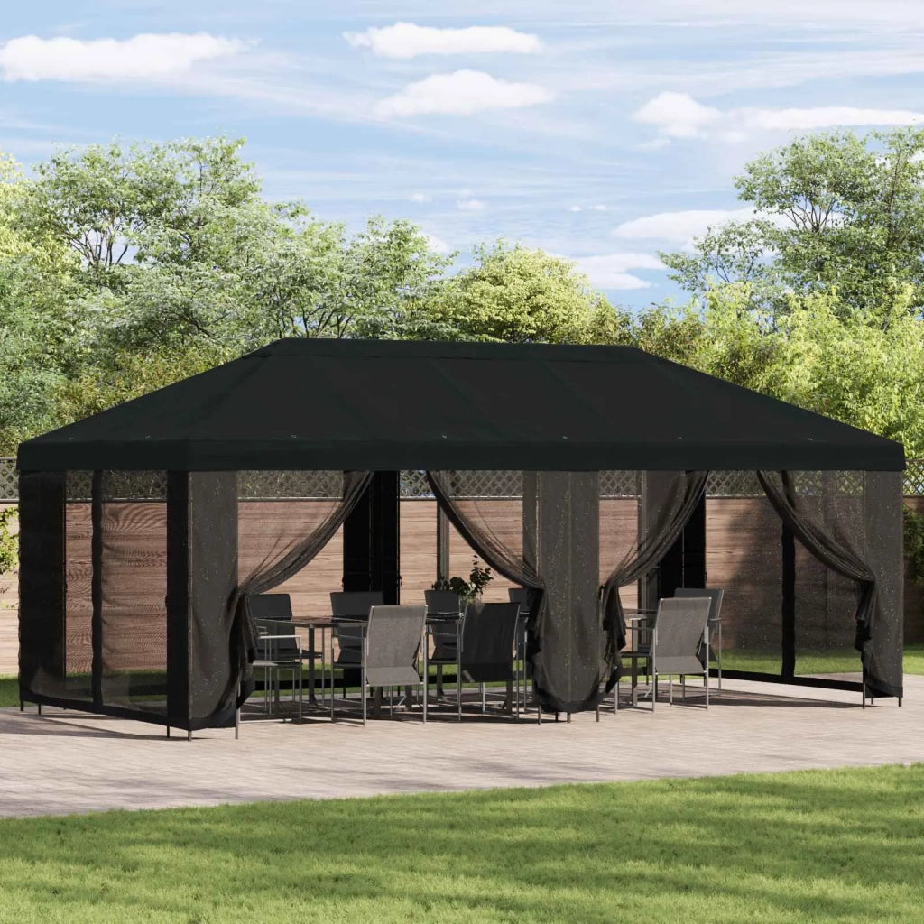 Gazebo da giardino 6 x 3 m Nero Poliestere e Acciaio 190 3376016