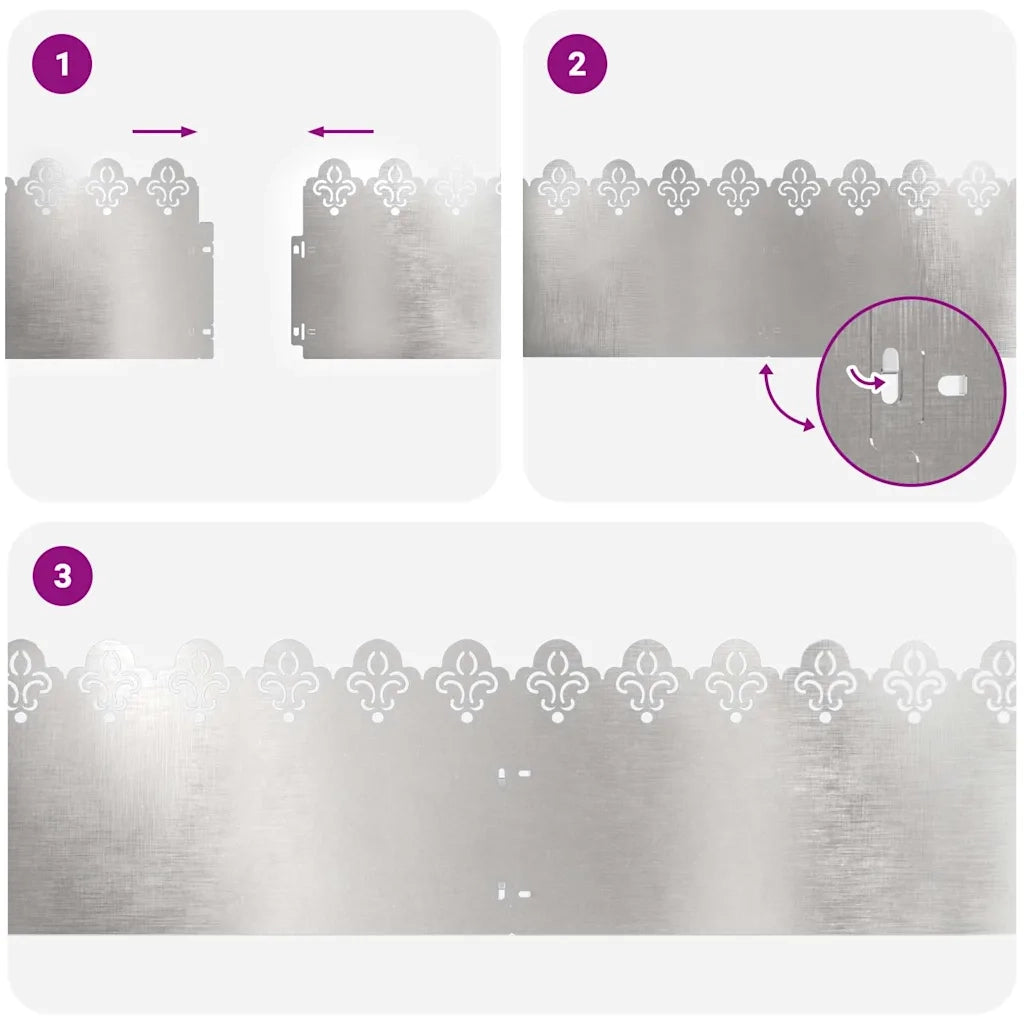 Bordure per prato 20 pz 103 x 0,05 x 22 cm Acciaio Inox Argento 874757