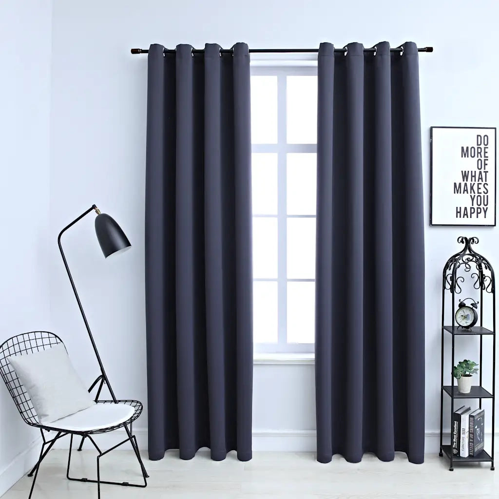 Tende Oscuranti | Tende Blackout con Anelli in Metallo 2 pz Antracite 140x245 cm