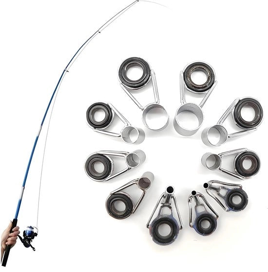 Set di guainature per canne da pesca in acciaio inossidabile/keramica - 10 pezzi - Ringhi di guaina per canne da pesca - Set di riparazioni per canne da pesca portatile - Ringhi di guaina per canne da pesca