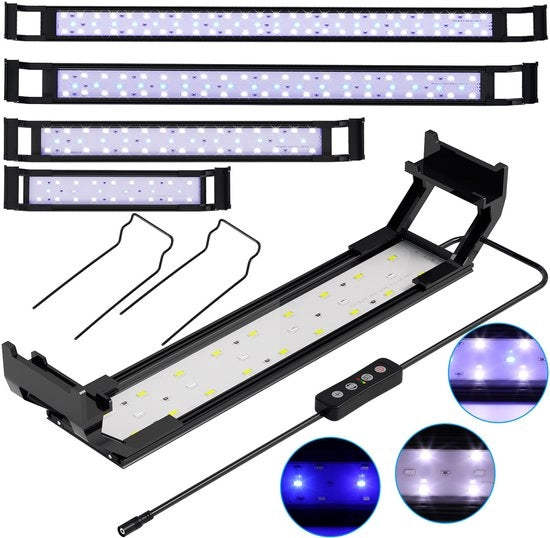 Lampada a LED per Acquario Blu/Bianco 25W con Supporto in Acciaio Inox