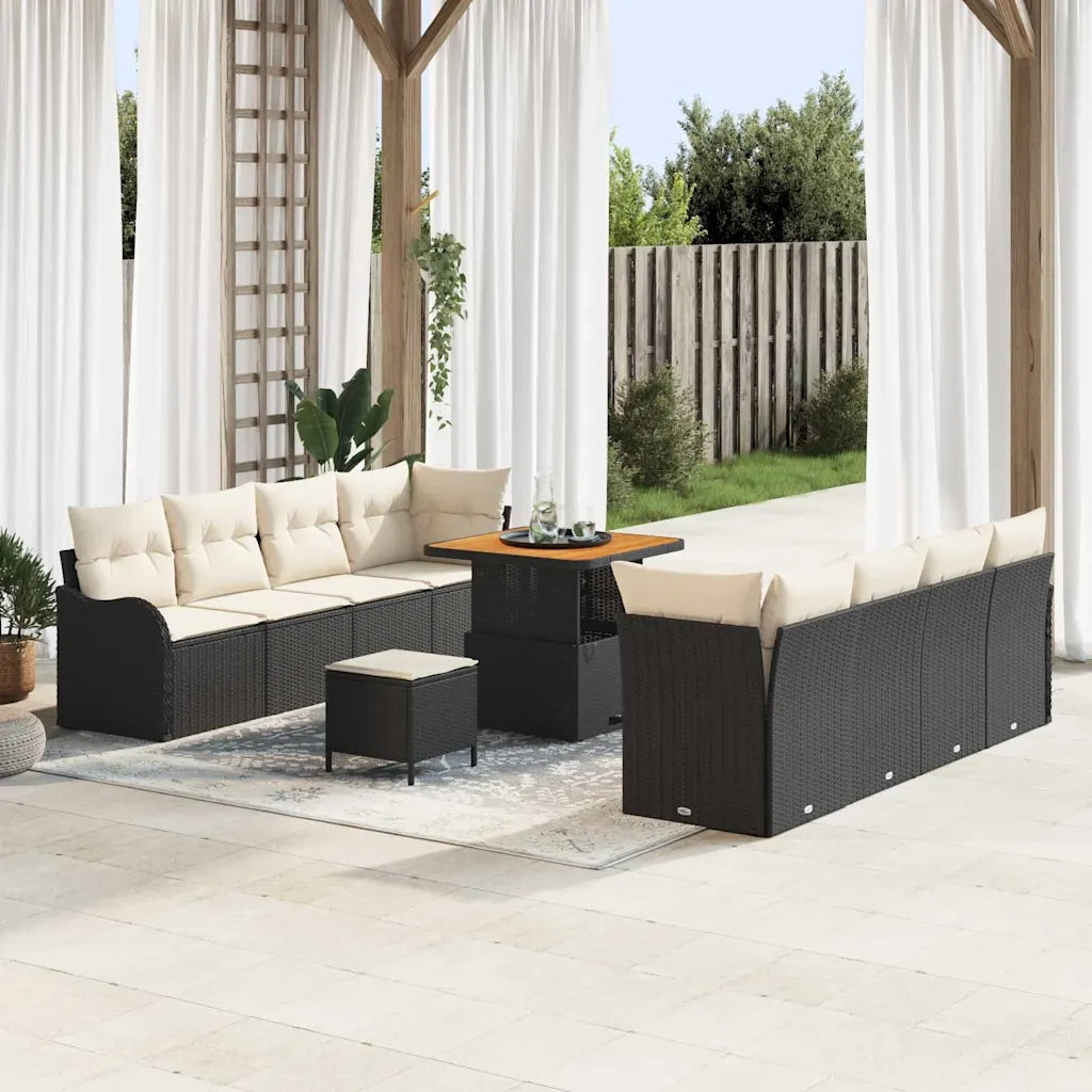 Set Divano da Giardino con cuscino 11 pcs Nero e Crema 3364185
