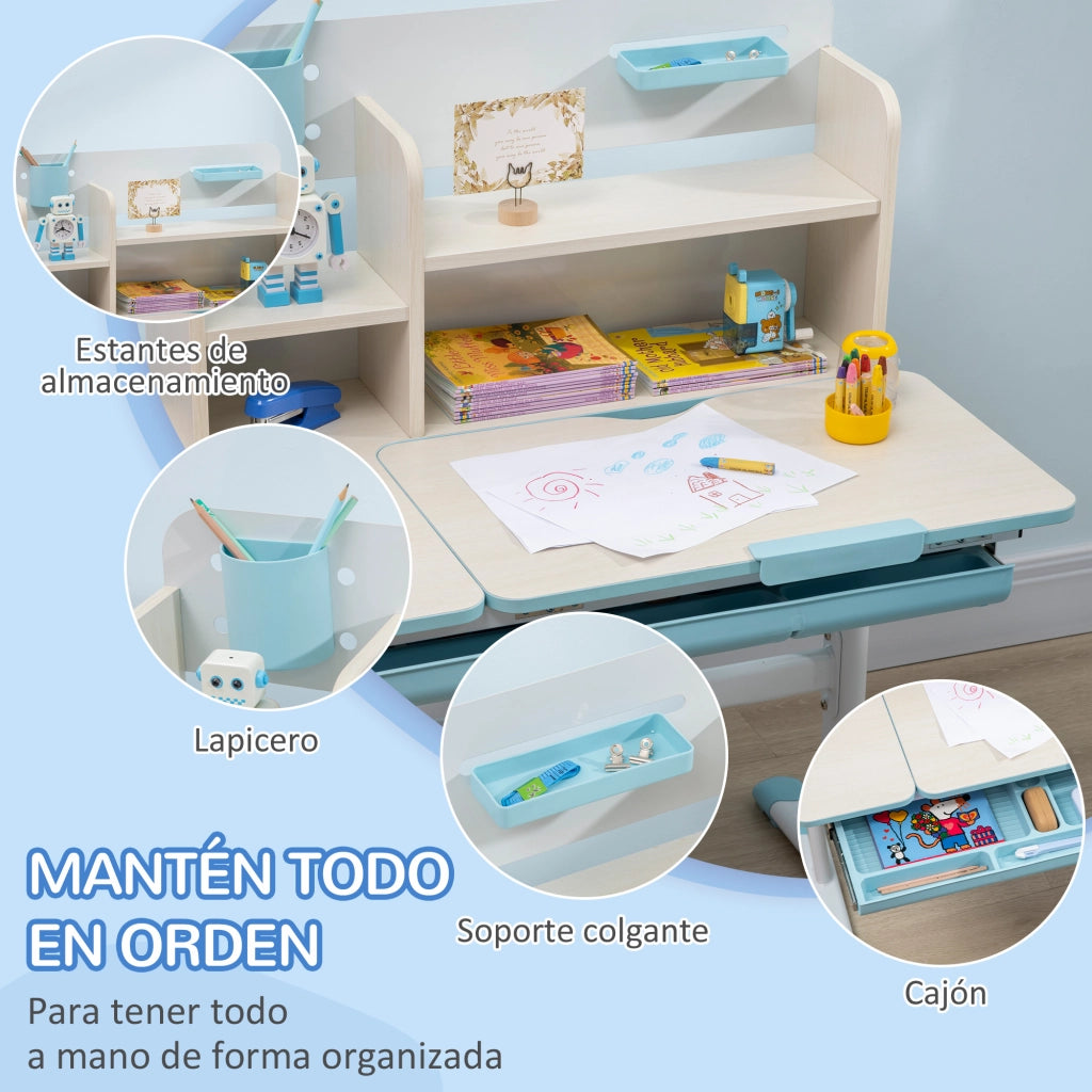 Scrivania per Bambini con Sedia Regolabile ¨C Zephmum ¨C 80x52x88-109 cm Azzurro