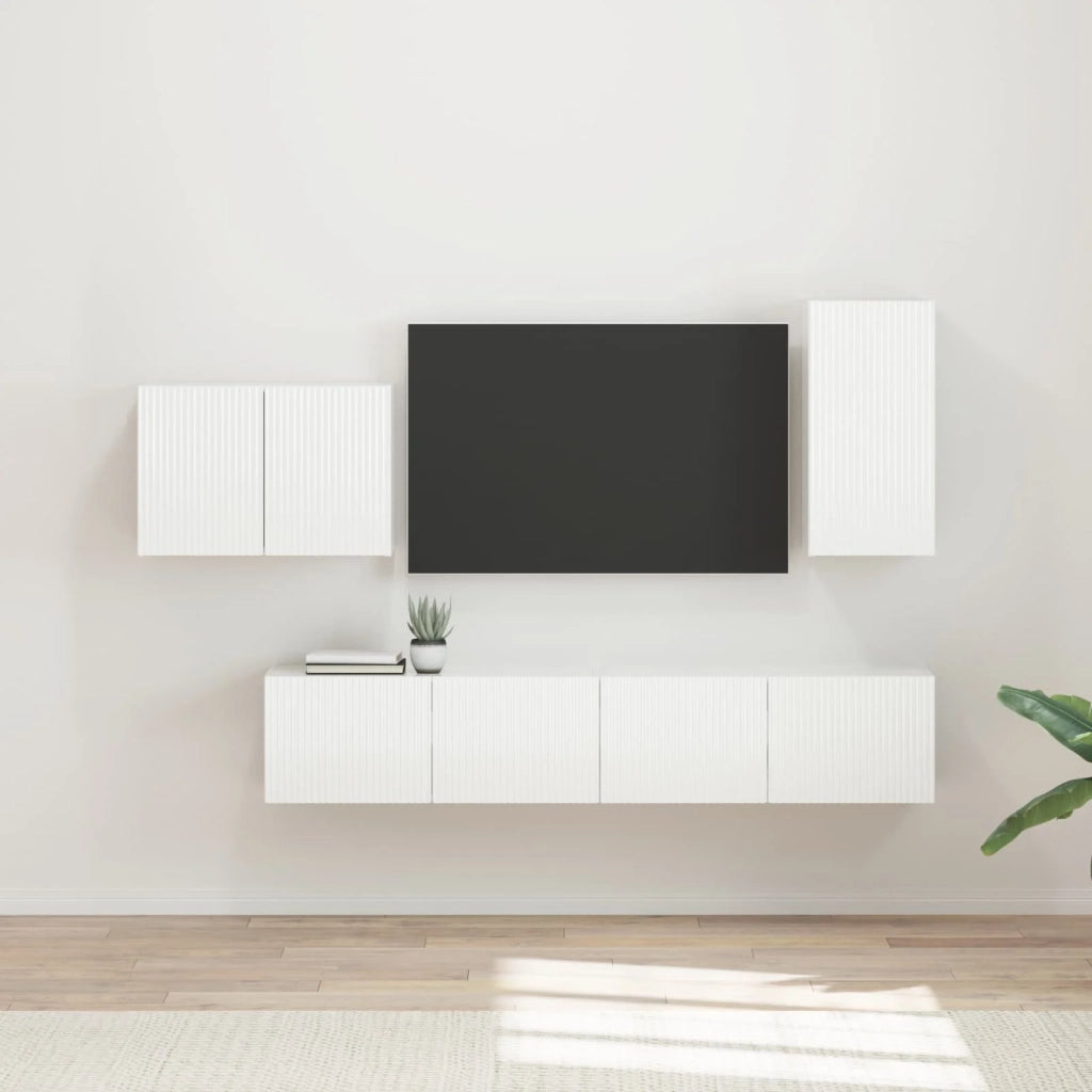 Set di Mobiletto da TV a Parete 4 pcs Bianco Lucido 3408938