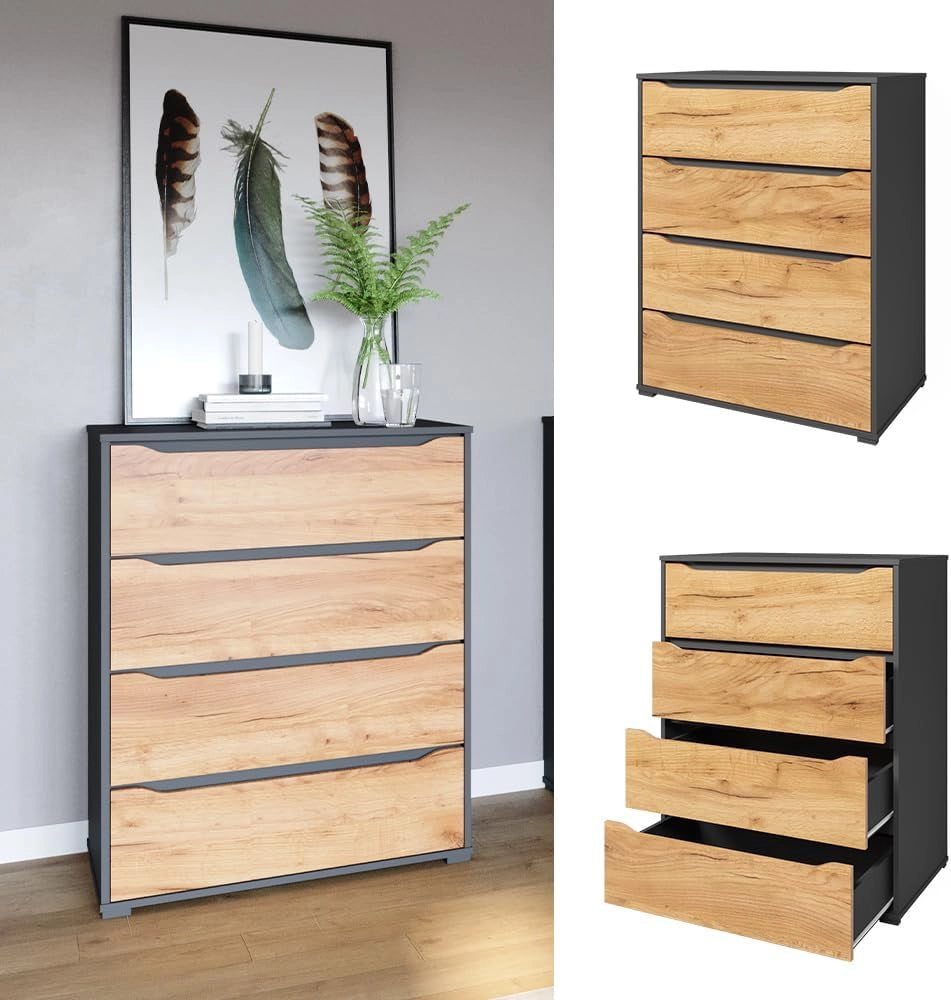 Credenza Ruben, Quercia dorata, 48 x 101.6 cm con cassetti, per riporre abiti e oggetti di uso quotidiano