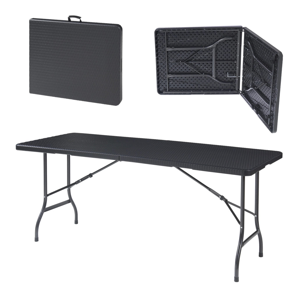 Tavolo da Picnic Mark Pieghevole 180 x 75 x 72 cm Nero Effetto Rattan [en.casa]