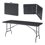 Tavolo da Picnic Mark Pieghevole 180 x 75 x 72 cm Nero Effetto Rattan [en.casa]