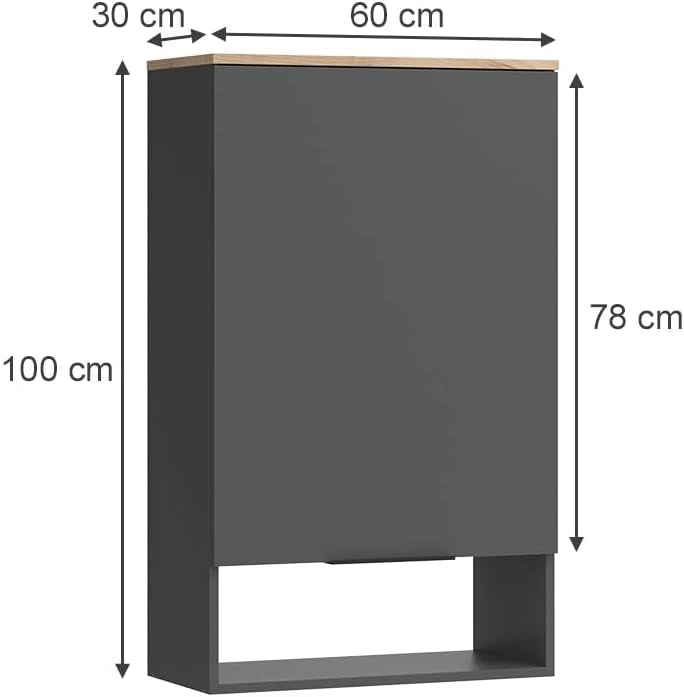 Credenza Wido, Antracite, con porta, adatto al montaggio a parete per bagno o cucina