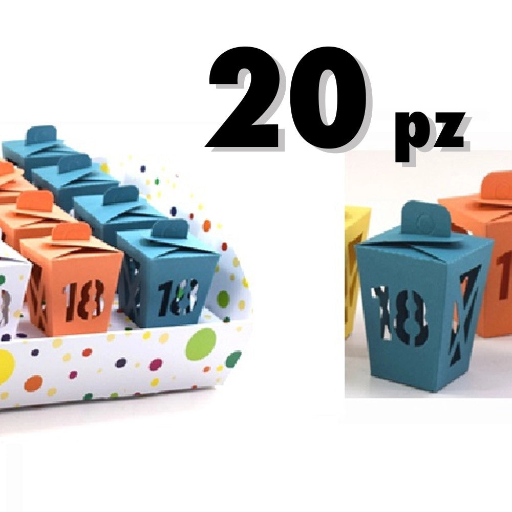 Trade Shop - 20 Pz Bomboniere Lanterna Vari Colori Colorati Festa 18 Anni Astucci -