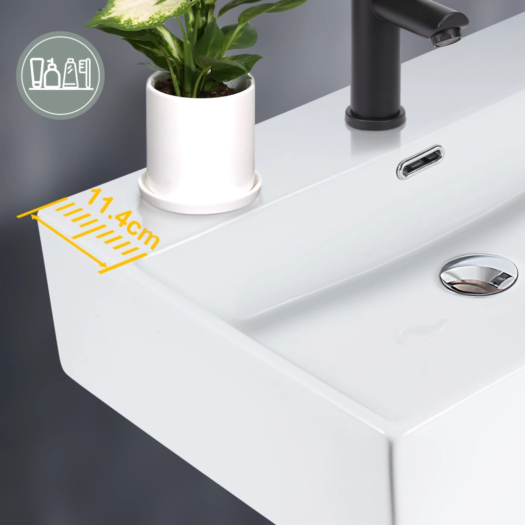 ZMH Lavabo da appoggio per bagno lavabo da appoggio rettangolare in ceramica bianca 60x42x15cm