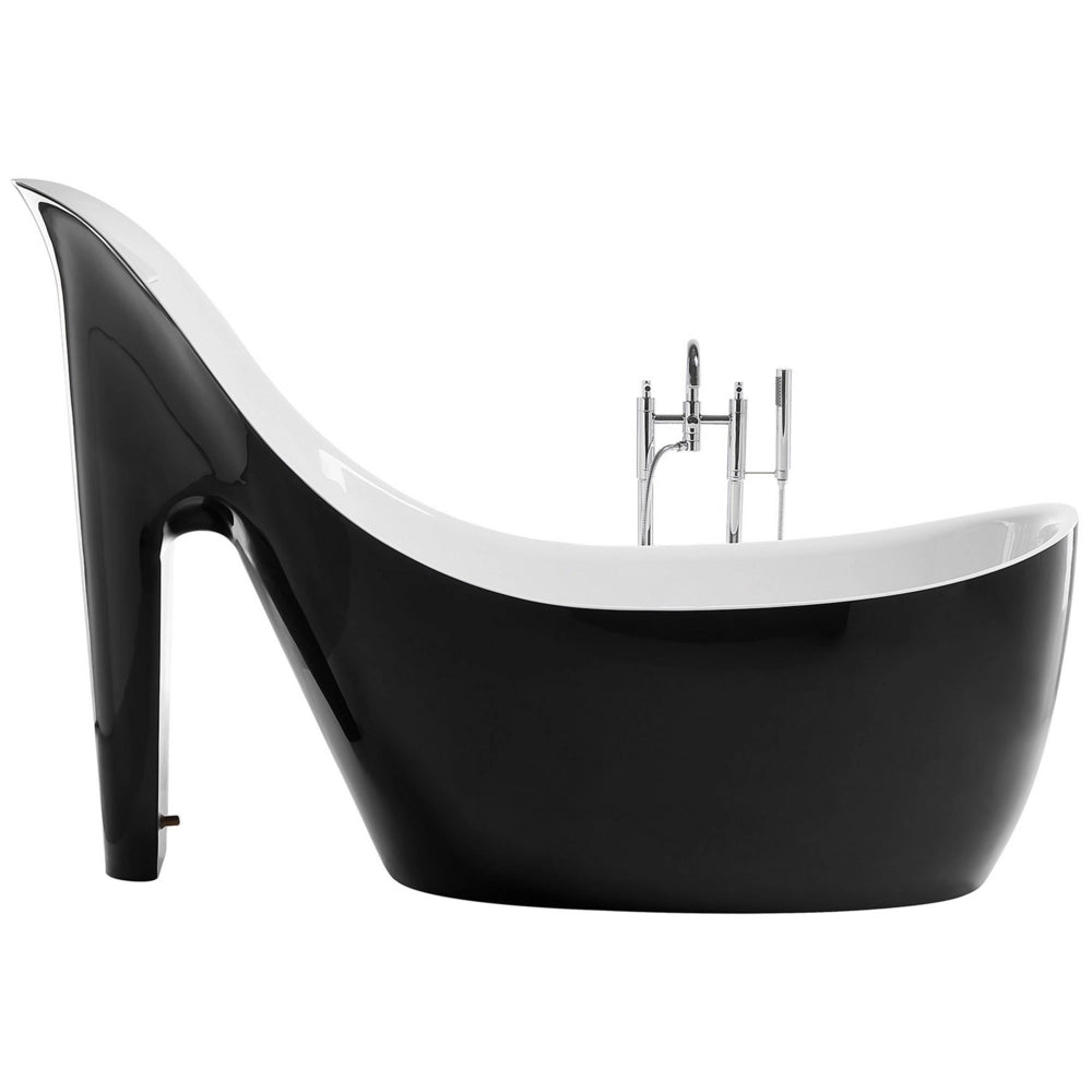 Vasca da bagno freestanding nera con bianco acrilico sanitario singolo 180 x 80 cm a forma di scarpa stile moderno